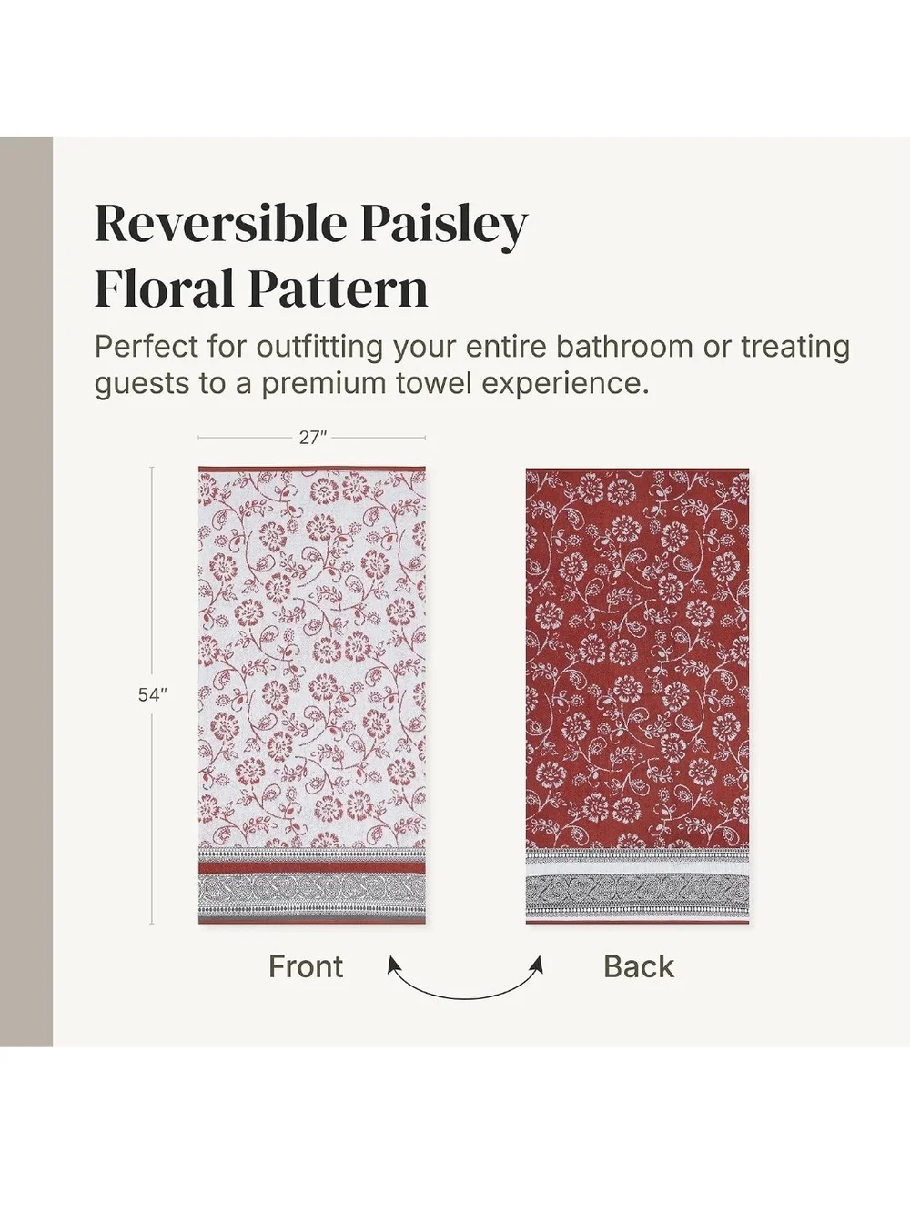 Rust Floral Cotton Towel Set - Soft Absorbent Bath Linens 6pcs